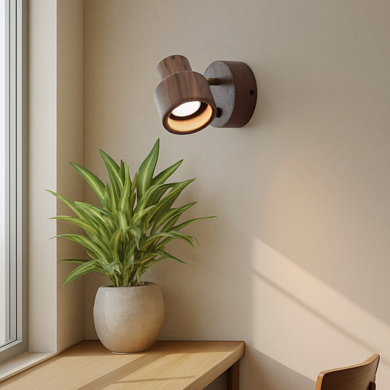 大正レトロスタイル ブラックウォールナットウッドウォールランプ ハンドメイドオリジナルウッド 3段階色温度切替 359LW