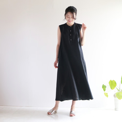 New接触冷感【ブラック】ツヤ感リネン100％ロングフレアワンピース♡ 5枚目の画像