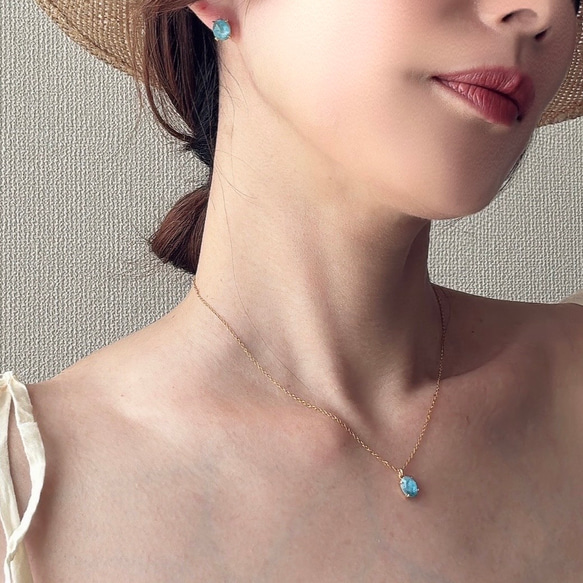 澄んだ海の一粒ピアス AAA 天然石　アパタイト silver925 18KGP　Gem stone 3枚目の画像