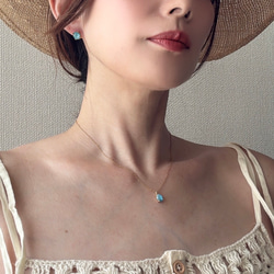 澄んだ海の一粒ピアス AAA 天然石　アパタイト silver925 18KGP　Gem stone 4枚目の画像