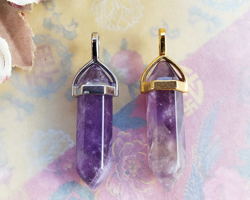 1個 アメジスト 六角形 天然石 お守り 弾丸 ネックレストップ