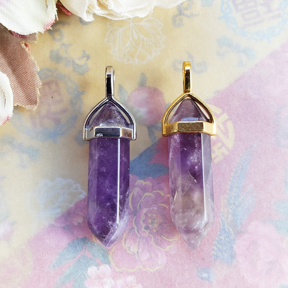 1個 アメジスト 六角形 天然石 お守り 弾丸 ネックレストップ