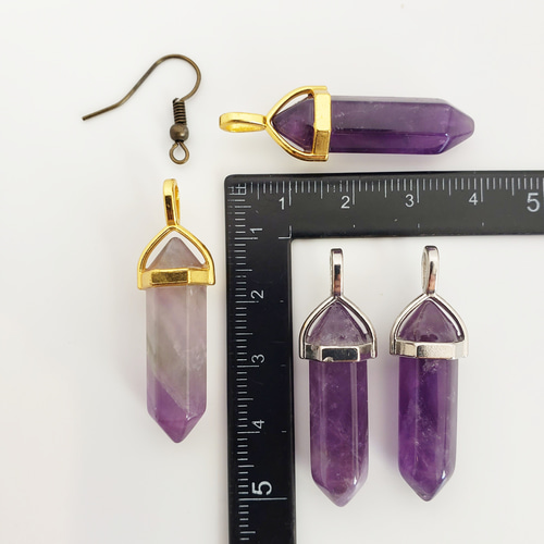 1個 アメジスト 六角形 天然石 お守り 弾丸 ネックレストップ