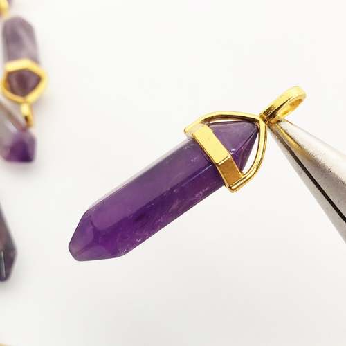 1個 アメジスト 六角形 天然石 お守り 弾丸 ネックレストップ