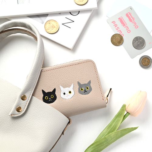 猫の刺繍入りミニ財布 ねこミニ財布 silver cat/SILVER | tamaobazaaar