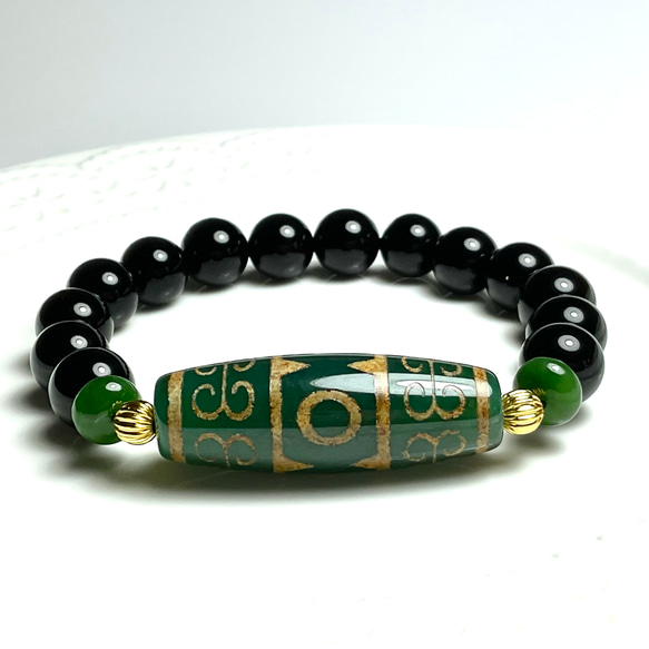 様 古代天珠 緑虎牙三眼