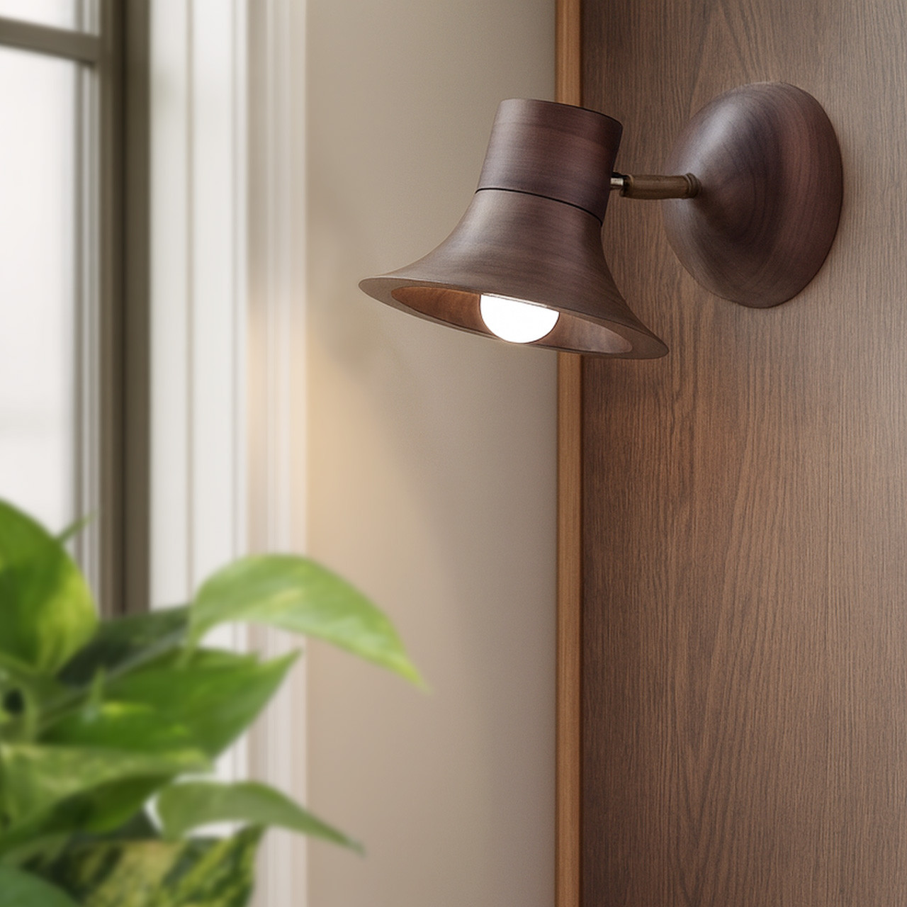 大正レトロスタイル ブラックウォールナットウッドウォールランプ ハンドメイドオリジナルウッド 3段階色温度切替 388LW