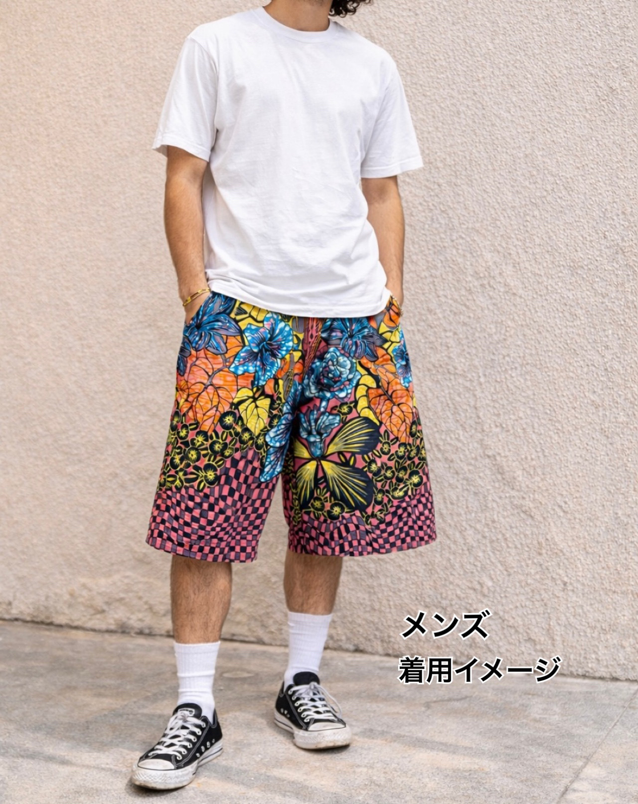 アフリカ布♢ユニセックス♢ハーフパンツ／個性的パンツ／リラックスパンツ