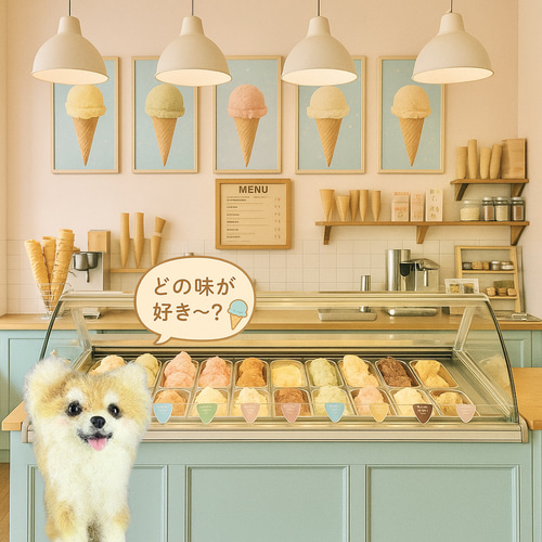 つぶいぬ・コロンちゃん】アイスクリーム屋さんのチワワ 羊毛フェルト