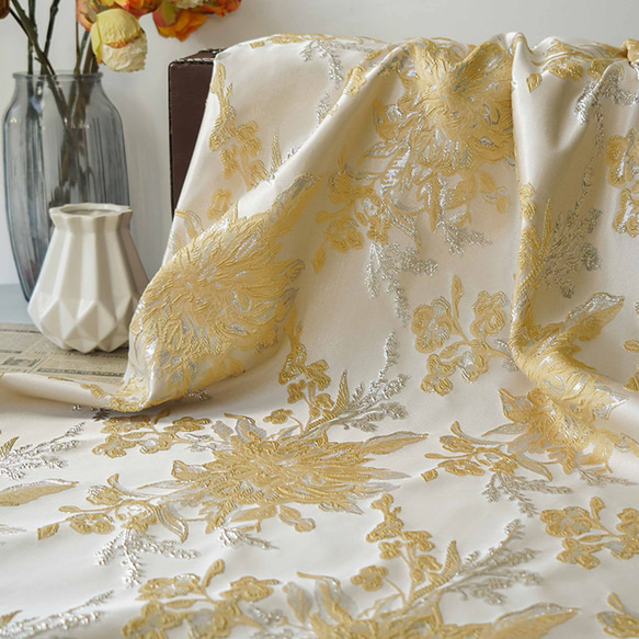 長さ1m ジャガード生地 大判 花柄 黄色 浮彫 韓国風 綺麗 上品 布 きじ