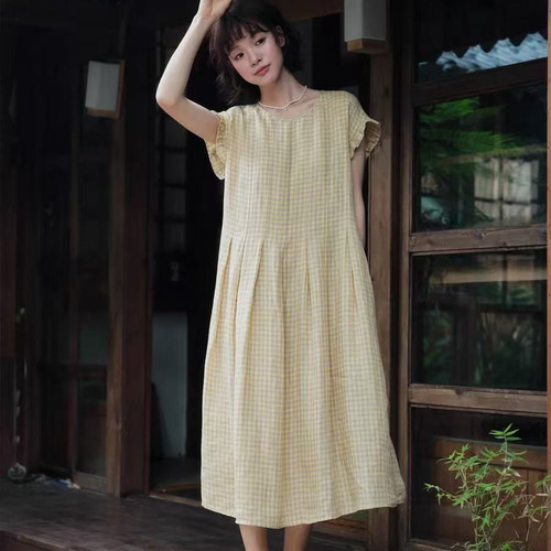 Aライン チェック柄ワンピース ロングワンピース ワンピース