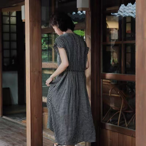 Aライン チェック柄ワンピース ロングワンピース ワンピース
