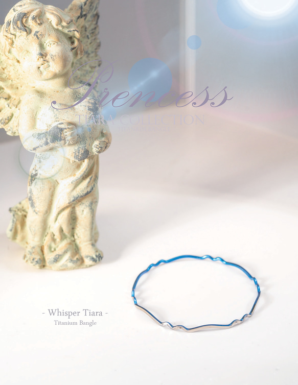 【Whisper Tiara】深海ブルーの6連ウェーブ✨極細チタンバングル✨旋盤削り出しアレルギーフリー静かに揺れる 4枚目の画像