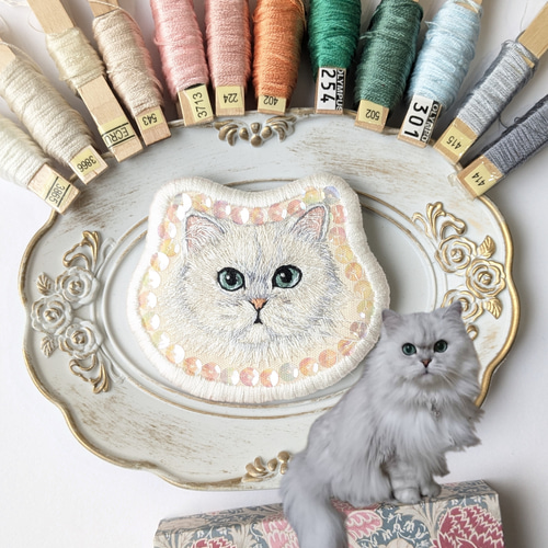 うちの子オーダー動物刺繍ブローチ大(8~9cm) おもちゃ・ペット小物