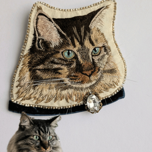 うちの子オーダー動物刺繍ブローチ大(8~9cm) おもちゃ・ペット小物