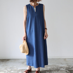 岡山児島デニムジャンパースカート／8オンスソフトデニムワンピース／スラッシュネック／ブルー／linum jean 11枚目の画像