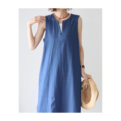 岡山児島デニムジャンパースカート／8オンスソフトデニムワンピース／スラッシュネック／ブルー／linum jean 8枚目の画像
