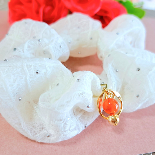 シュシュ  ヘアゴム  パワーストーン  カーネリアン ONWARD ファッション シュシュ ヘアゴム パワーストーン カーネリアン