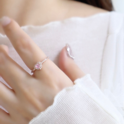 ピンクゴールド/ジルコニアハートジュエルリング】 華奢 ギフト