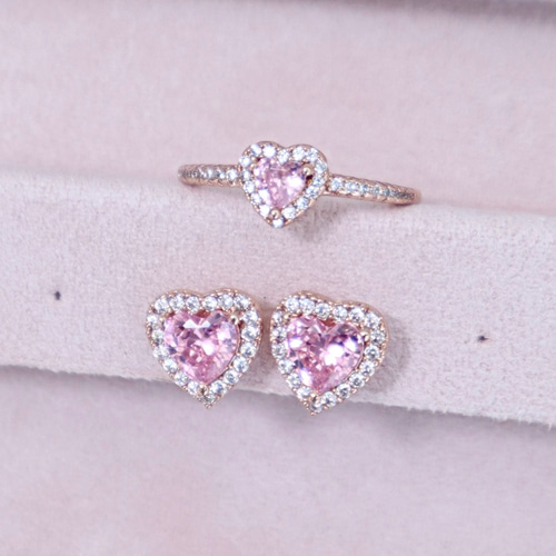 ピンクゴールド/ジルコニアハートジュエルリング】 華奢 ギフト