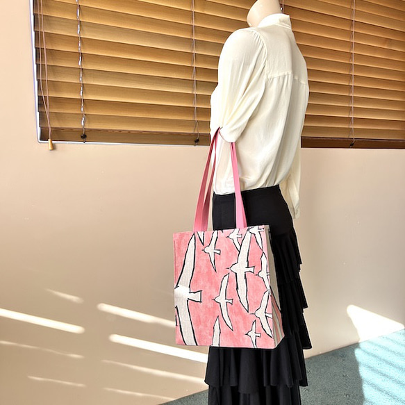 creema限定、ミナペルホネン、渡り鳥、トートバッグ１点もの 10枚目の画像