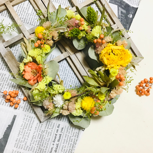 ラナンキュラス＆スターチスのドライフラワーリース ドライフラワー