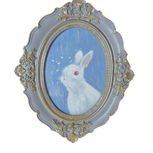 ★森 恵子【色絵 うさぎ図 20cm 中鉢】1990年～2000年の個展で購入 兎図 文化遺産オンライン