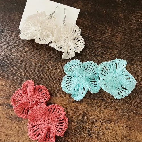 印刷編み図】レース編み（かぎ針編み）ピアスのモチーフ編み図 花びら