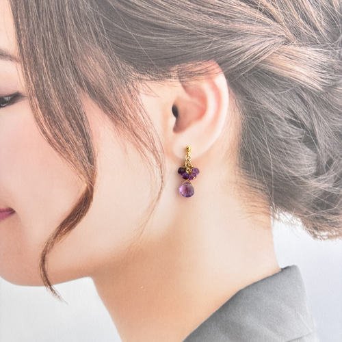 天然石 アメジスト マロンカット ピアス／イヤリング ピアス（スタッド