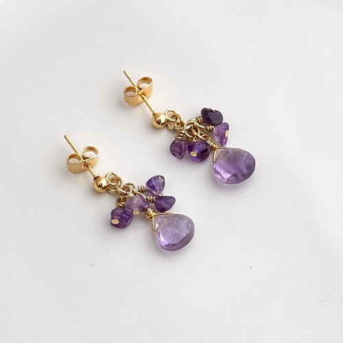 天然石 アメジスト マロンカット ピアス／イヤリング ピアス（スタッド