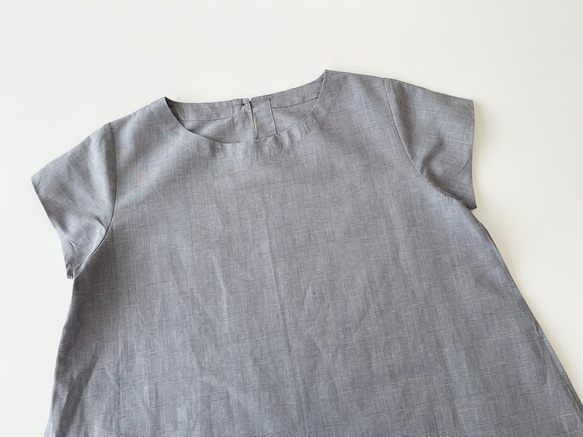 半袖シンプルAラインワンピース　* Cotton Linen グレンチェック柄 *　 10枚目の画像