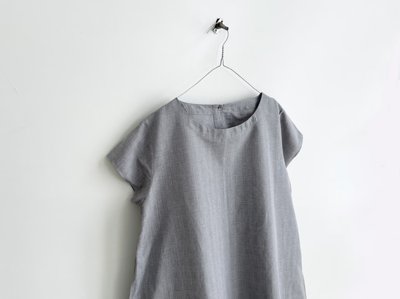 半袖シンプルAラインワンピース　* Cotton Linen グレンチェック柄 *　 9枚目の画像
