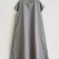 半袖シンプルAラインワンピース　* Cotton Linen グレンチェック柄 *　 8枚目の画像