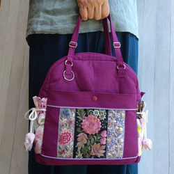 ★パッチワークとインド刺繍リボンのバッグ（ラズベリーパープル）★使い方は4通り【Creema限定】 4枚目の画像