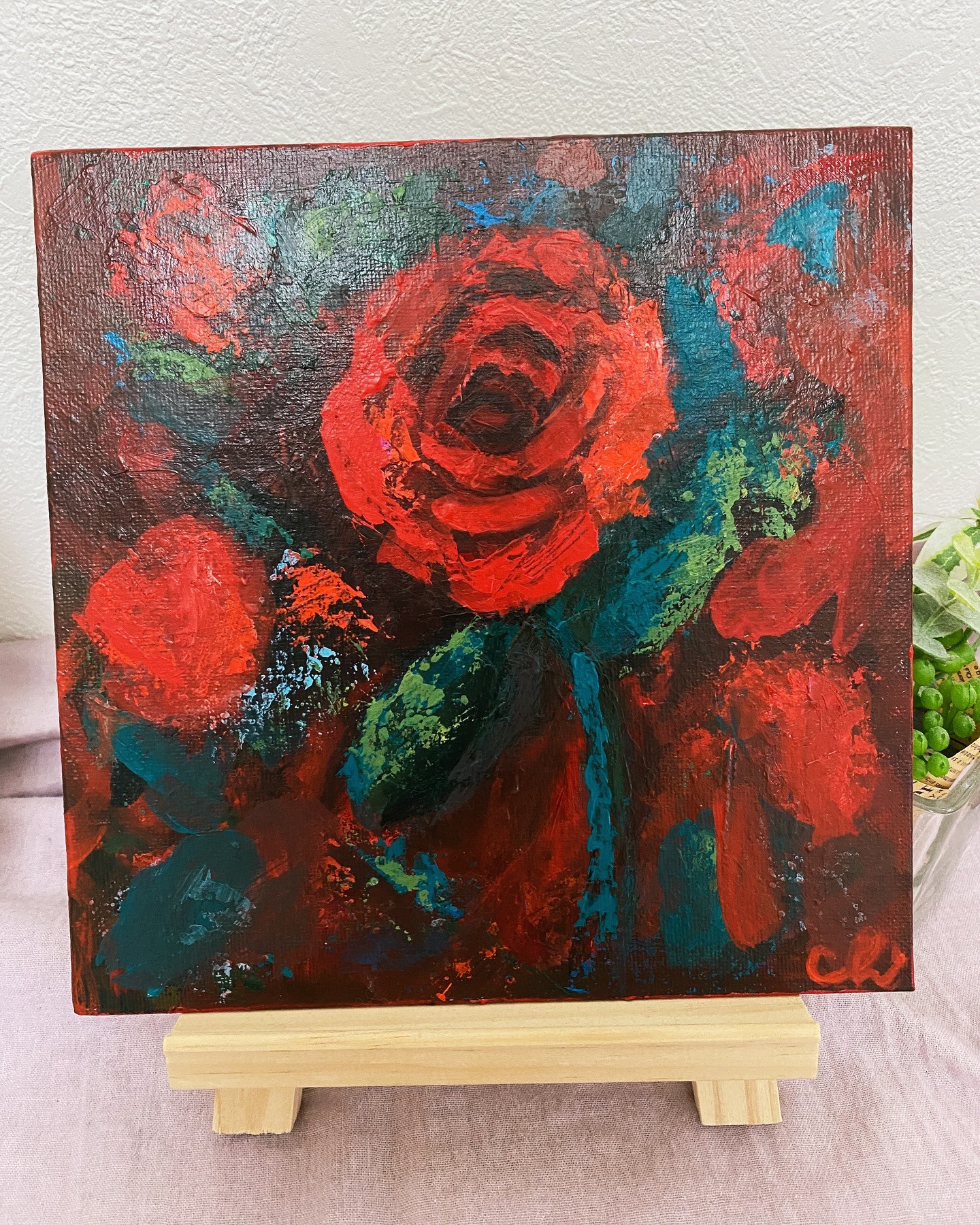 ☆お求めやすく価格改定☆ 秋の薔薇】アクリル画 絵画 - 花の絵