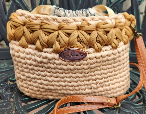 【ハンドメイド】バスケット柄 かぎ編み ショルダーバッグ 🧶【バスケット模様のトートバッグ】かぎ針編み☆crochet basket