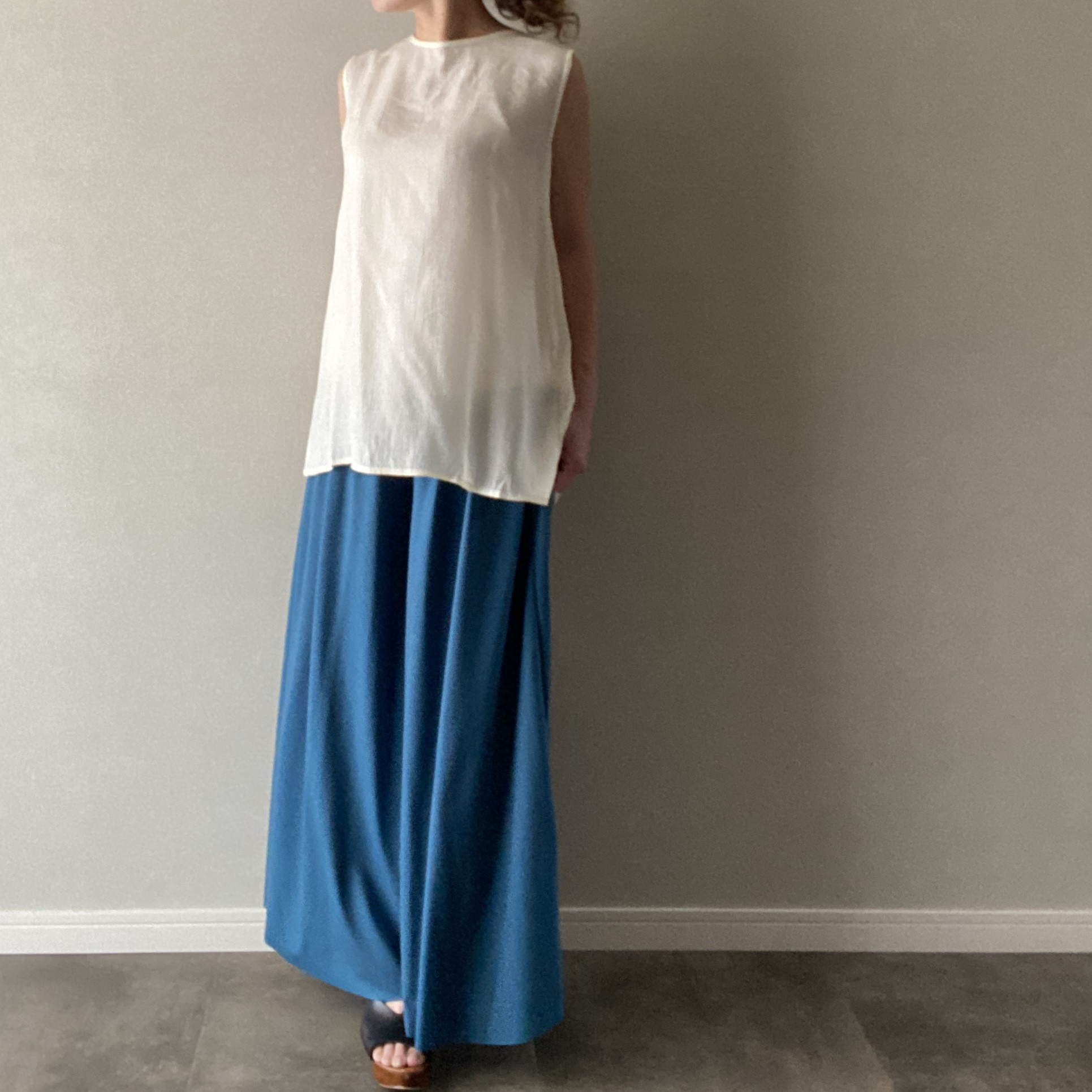 【En salon】ワイドパンツ ターコイズブルー フリーサイズ［040368］