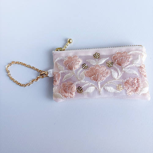 再販】インド刺繍リボン♡10cmファスナーのリップケース♡ミニポーチ