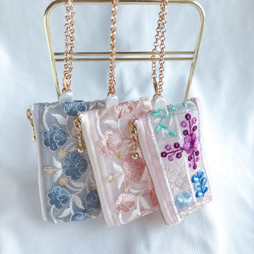 再販】インド刺繍リボン♡10cmファスナーのリップケース♡ミニポーチ
