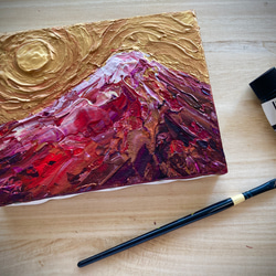 *一点モノ再販ナシ【富士山】赤富士 小さめ絵画 ゴールド 風水 ギフト インテリア ヒーリングアート 玄関 リビング 2枚目の画像