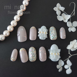 再販⁎⋆*﻿ネイルチップ No.146 水色ベージュリース冬ネイル ネイル