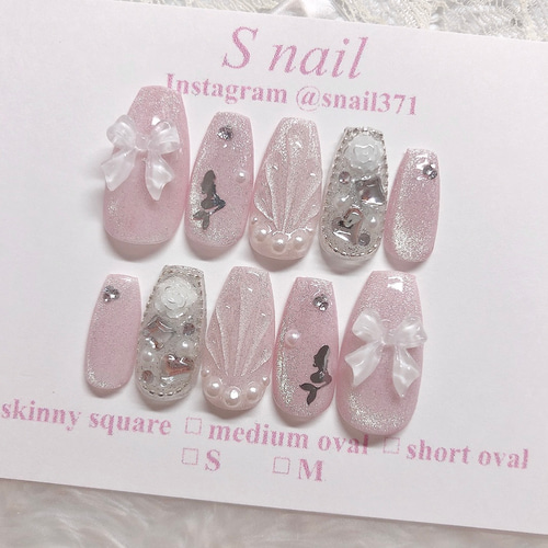 ［10］ネイルチップ リボンネイル うるうるネイル マグネット うる艶 オーダー 10］ネイルチップ リボンネイル うるうるネイル マグネット うる