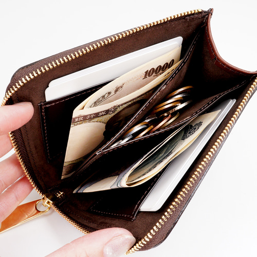 くまちゃんブラウニーL字ファスナー財布（牛革製）／お菓子な革小物 二