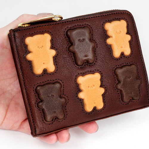 くまちゃんブラウニー財布（牛革製）／お菓子な革小物 二つ折り