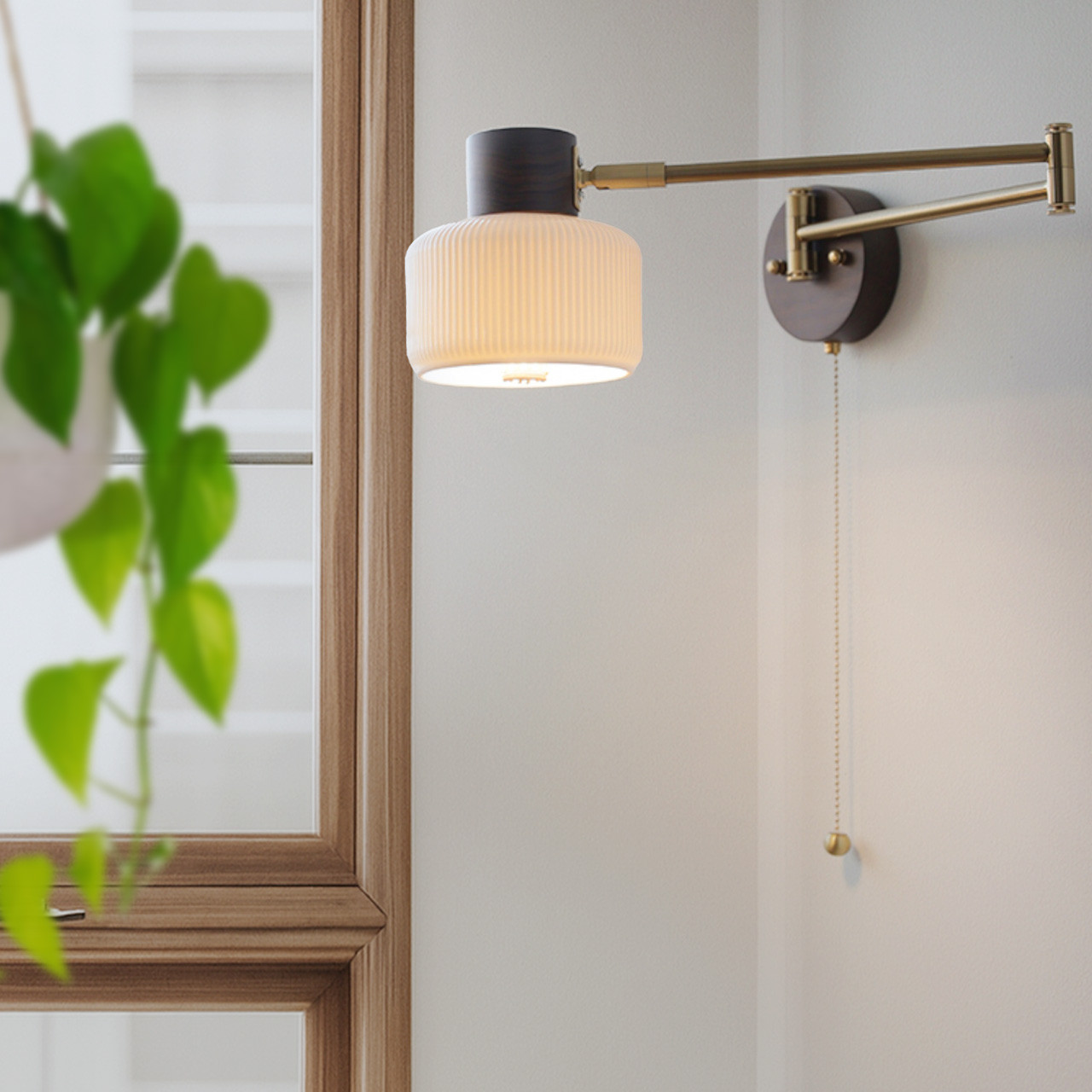 大正レトロスタイル ブラックウォールナットウッドウォールランプ ハンドメイドオリジナルウッド 3段階色温度切替 417LW