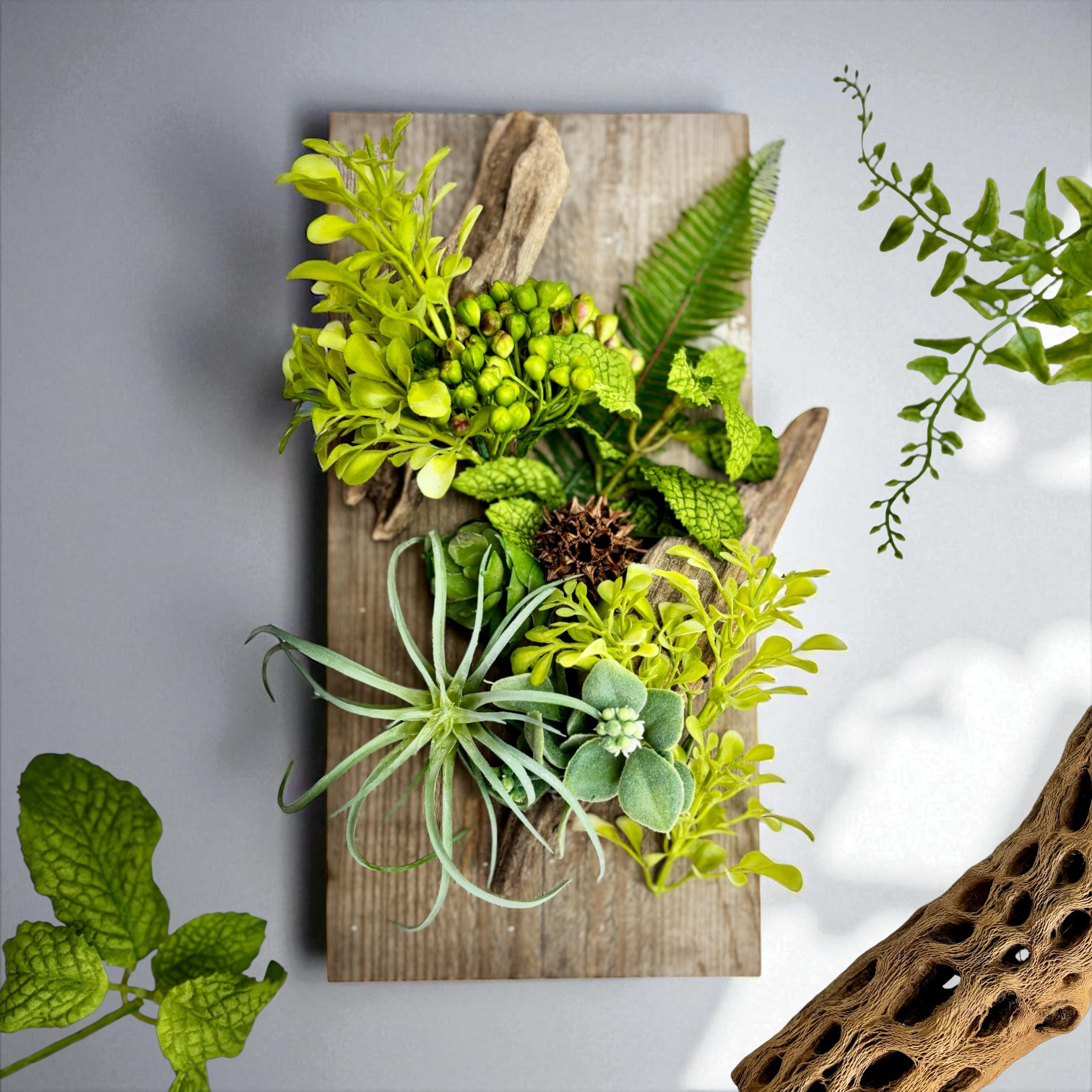 流木×足場板グリーンアート　フェイクグリーン壁掛け　インテリア