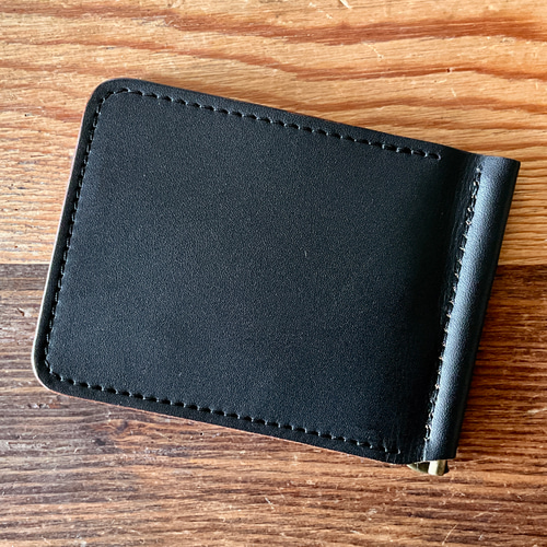 マネークリップ（コインケースなし）【栃木レザー】 ブラック（茶芯