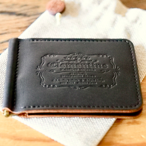 マネークリップ（コインケースなし）【栃木レザー】 ブラック（茶芯