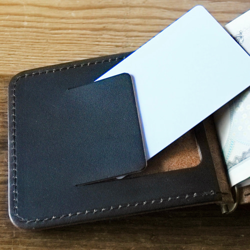 マネークリップ（コインケースなし）【栃木レザー】 ブラック（茶芯