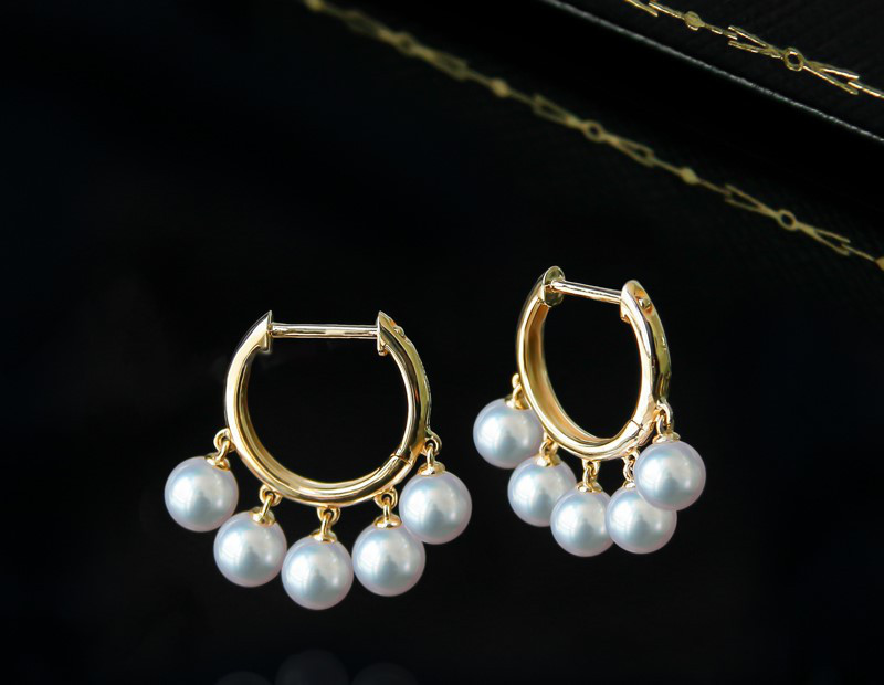 【La Corser】絶妙な夢のようなイヤリング、日本製5-5.5mmアコヤ海水真珠、18Kゴールド、オーロラベビースタイル、エ